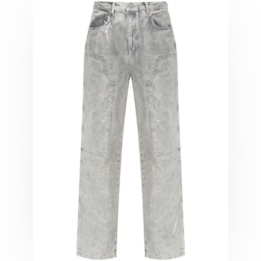 All Saints mia met Talia cargo Jean pants metallic silver cyber chic Coachella - Picture 4 of 13